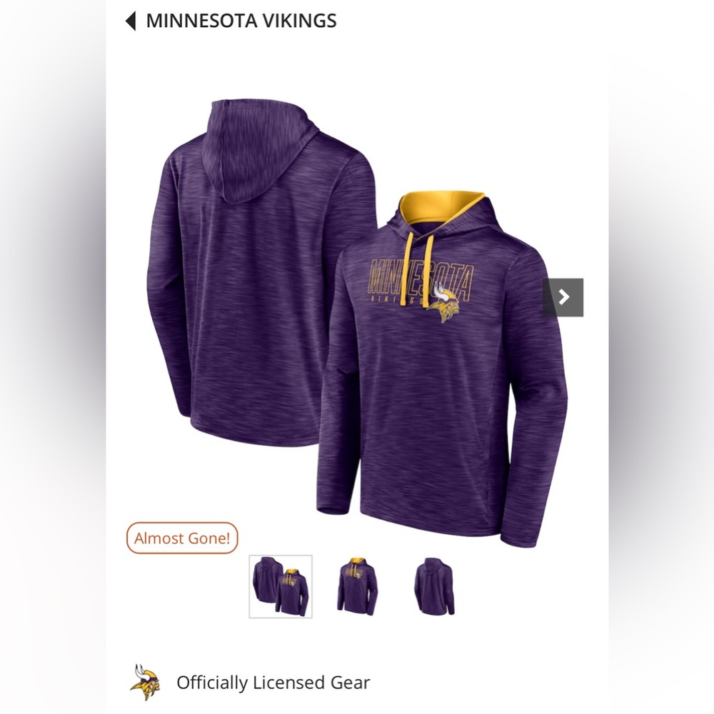NFL Shop New With Tags Officially Licensed Vikings Hoodie.